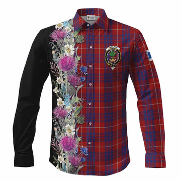 Hamilton Tartan Crest Thistle Floral Long Sleeve Button Shirts