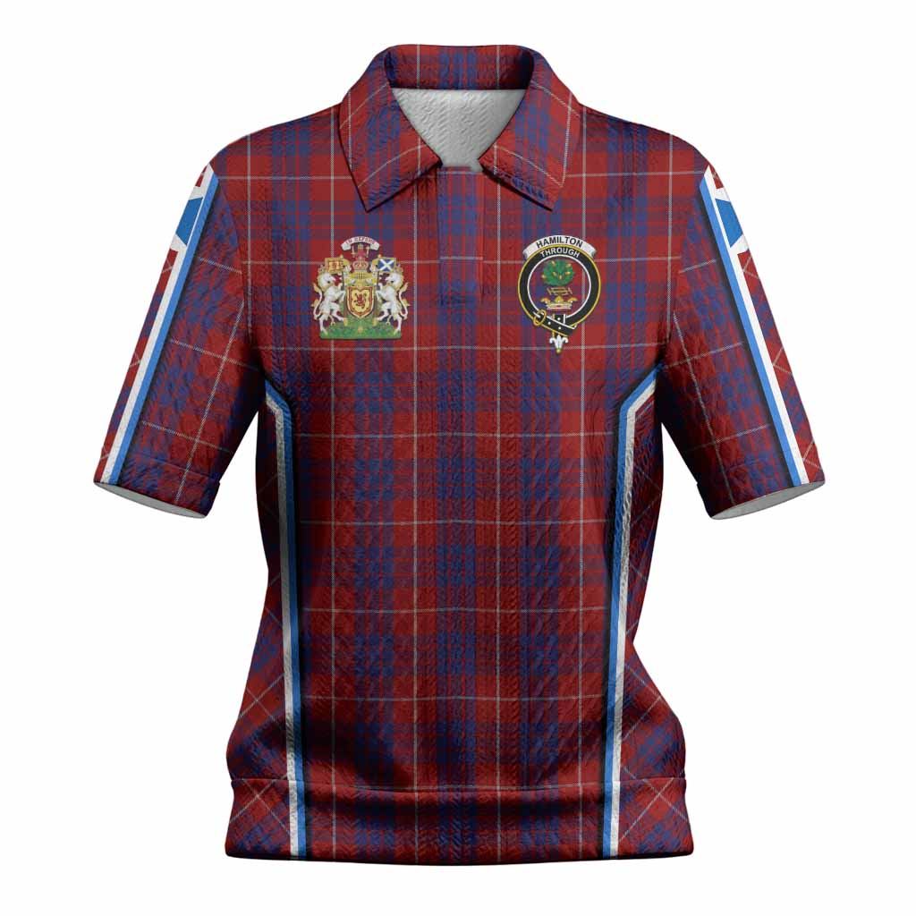 Hamilton Tartan Crest Women’s Polo Sweater Top Scotland Coat of Arm Flag Style