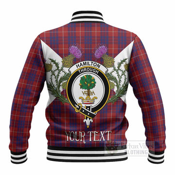 Hamilton Tartan Family Crest Baseball Jacket Scottish Burns Night Thistle Floral