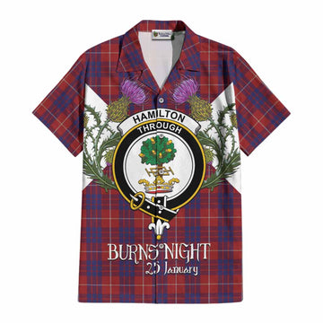 Hamilton Tartan Family Crest Cotton Hawaiian Shirt Scottish Burns Night Thistle Floral