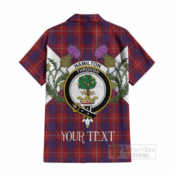 Hamilton Tartan Family Crest Cotton Hawaiian Shirt Scottish Burns Night Thistle Floral