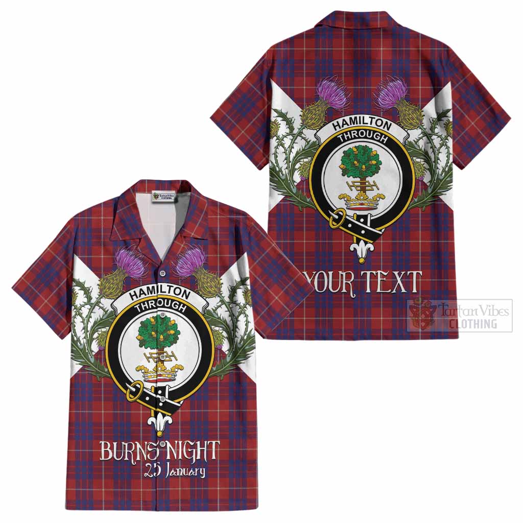 Hamilton Tartan Family Crest Cotton Hawaiian Shirt Scottish Burns Night Thistle Floral