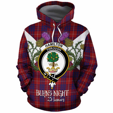 Hamilton Tartan Family Crest Cotton Hoodie Scottish Burns Night Thistle Floral