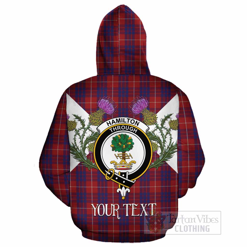 Hamilton Tartan Family Crest Cotton Hoodie Scottish Burns Night Thistle Floral