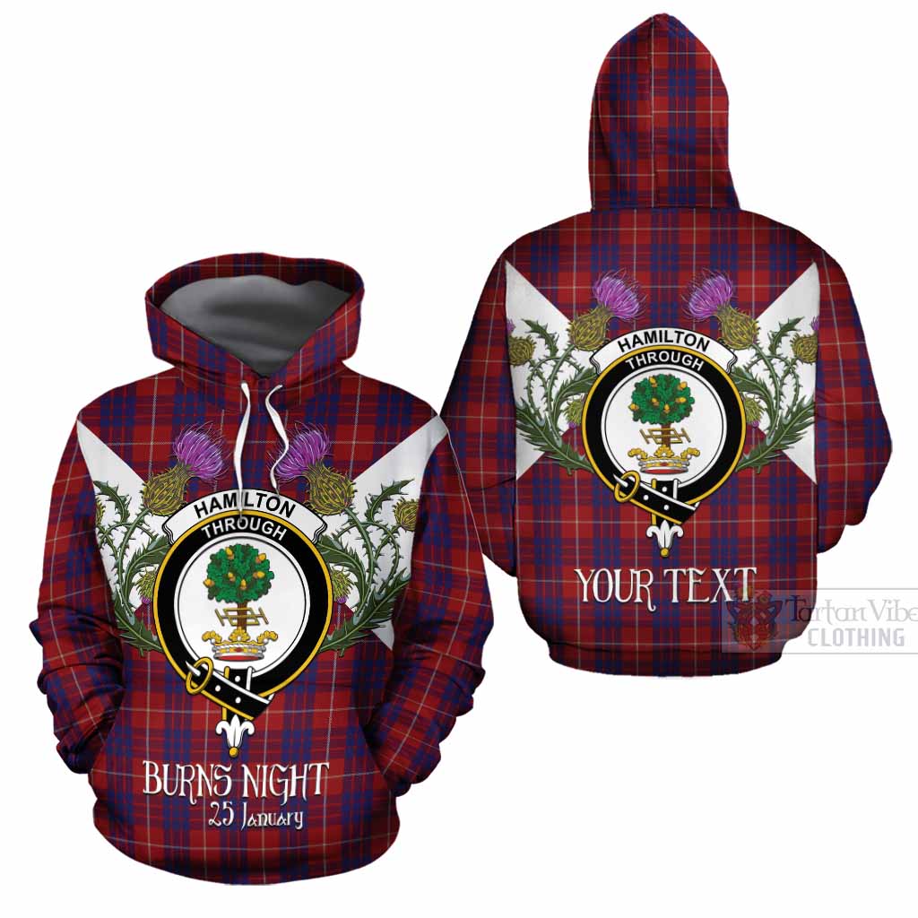 Hamilton Tartan Family Crest Cotton Hoodie Scottish Burns Night Thistle Floral