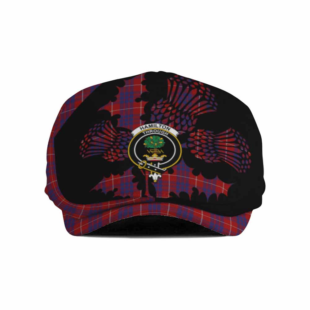 Hamilton Tartan Family Crest Flat Cap, Jeff Cap Scotland Thistle Floral