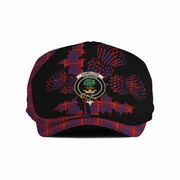 Hamilton Tartan Family Crest Flat Cap, Jeff Cap Scotland Thistle Floral
