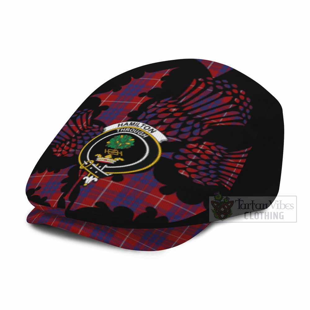 Hamilton Tartan Family Crest Flat Cap, Jeff Cap Scotland Thistle Floral