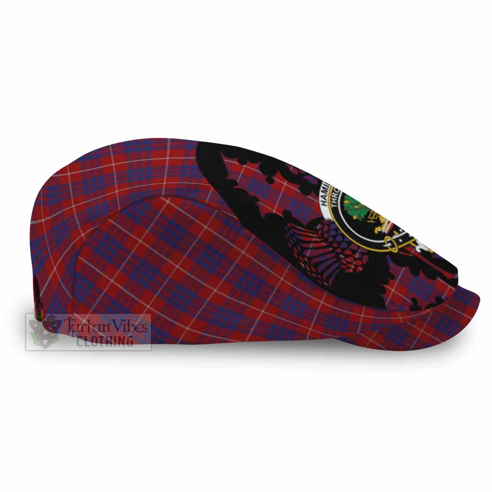 Hamilton Tartan Family Crest Flat Cap, Jeff Cap Scotland Thistle Floral