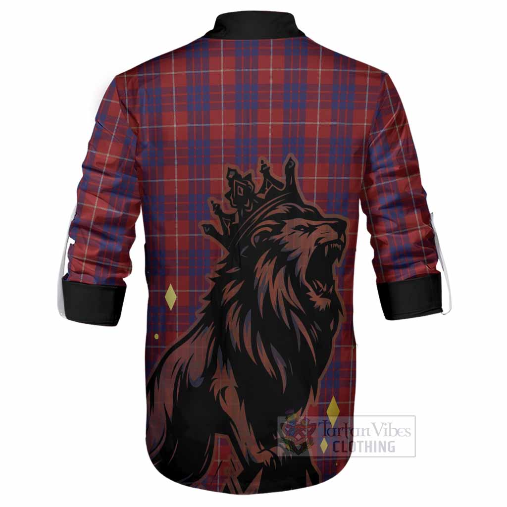 Hamilton Tartan Family Crest Ghillie Shirt Crowned Lion Roaring