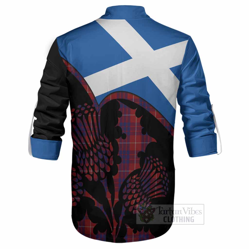 Hamilton Tartan Family Crest Ghillie Shirt Scotland Thistle Floral Flag Style