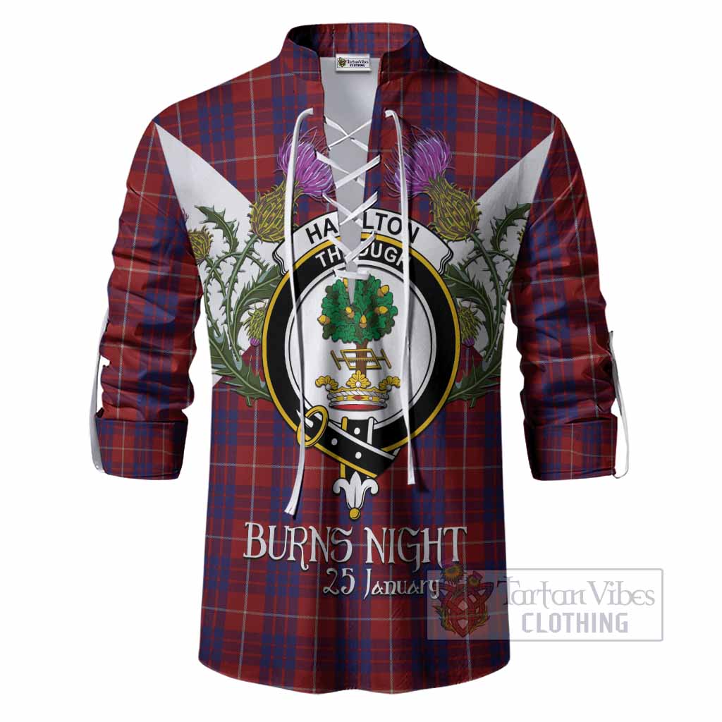 Hamilton Tartan Family Crest Ghillie Shirt Scottish Burns Night Thistle Floral