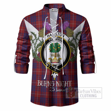 Hamilton Tartan Family Crest Ghillie Shirt Scottish Burns Night Thistle Floral