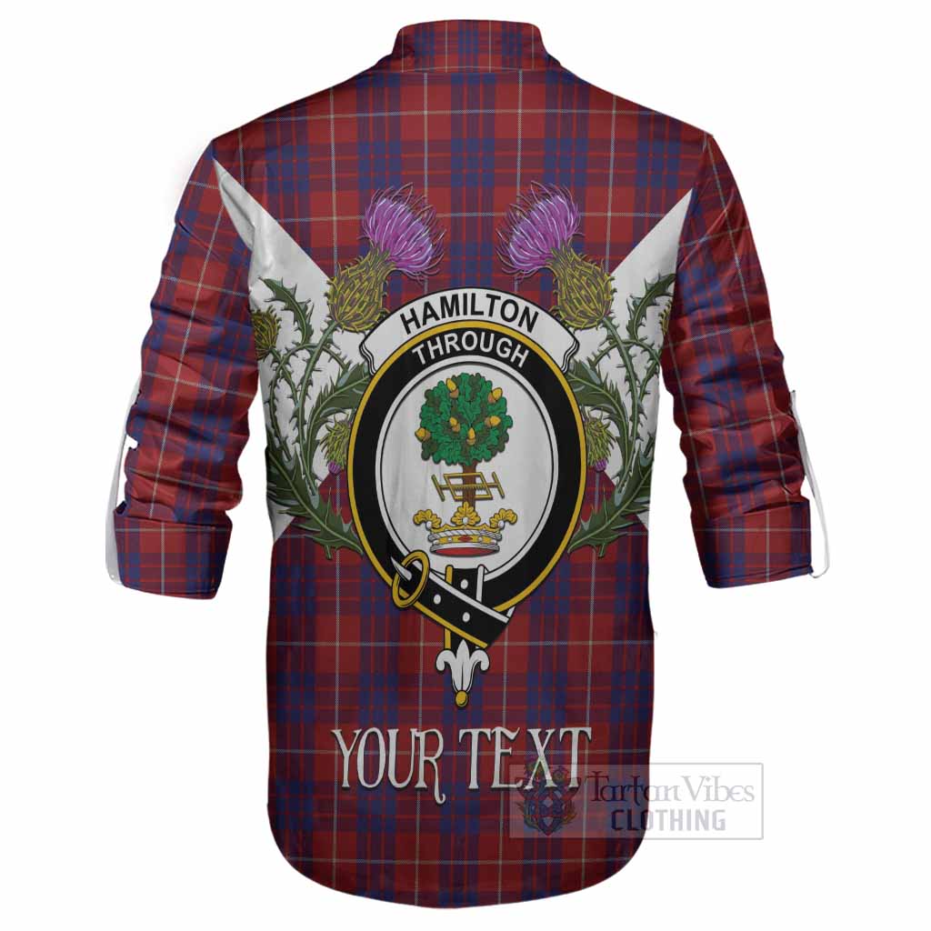 Hamilton Tartan Family Crest Ghillie Shirt Scottish Burns Night Thistle Floral