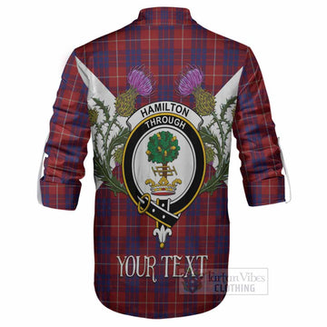 Hamilton Tartan Family Crest Ghillie Shirt Scottish Burns Night Thistle Floral