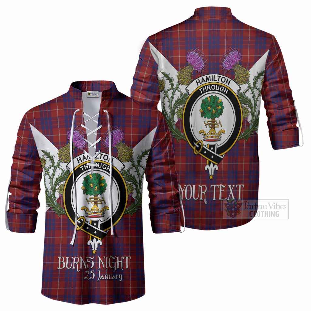 Hamilton Tartan Family Crest Ghillie Shirt Scottish Burns Night Thistle Floral