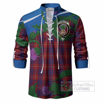 Hamilton Tartan Family Crest Ghillie Shirt Thistle in Minimalism