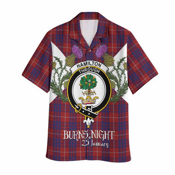 Hamilton Tartan Family Crest Hawaiian Shirt Scottish Burns Night Thistle Floral