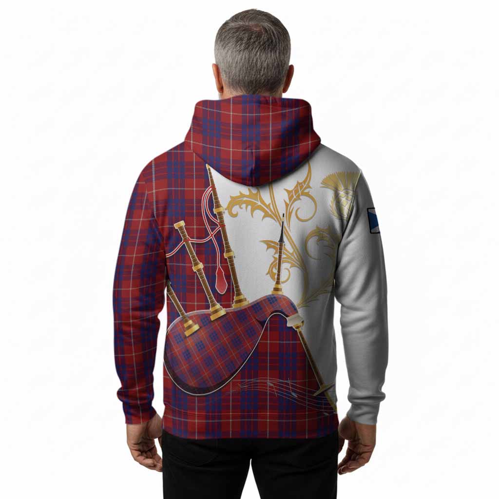 Hamilton Tartan Family Crest Hoodie Bagpipes with Scottish Thistle