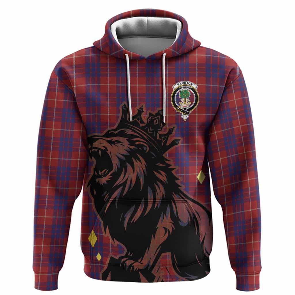 Hamilton Tartan Family Crest Hoodie Crowned Lion Roaring