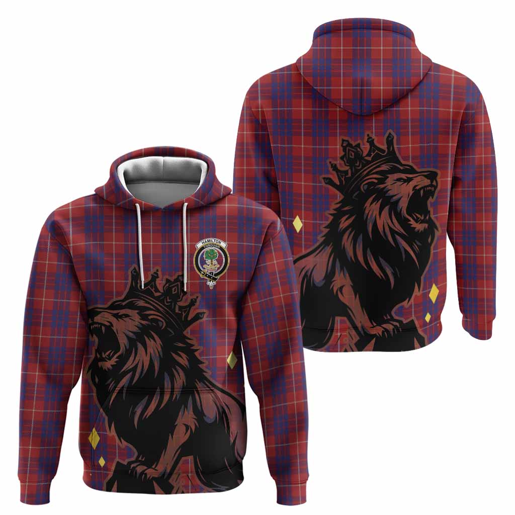 Hamilton Tartan Family Crest Hoodie Crowned Lion Roaring