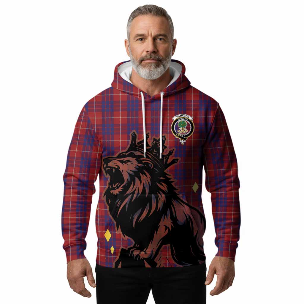 Hamilton Tartan Family Crest Hoodie Crowned Lion Roaring
