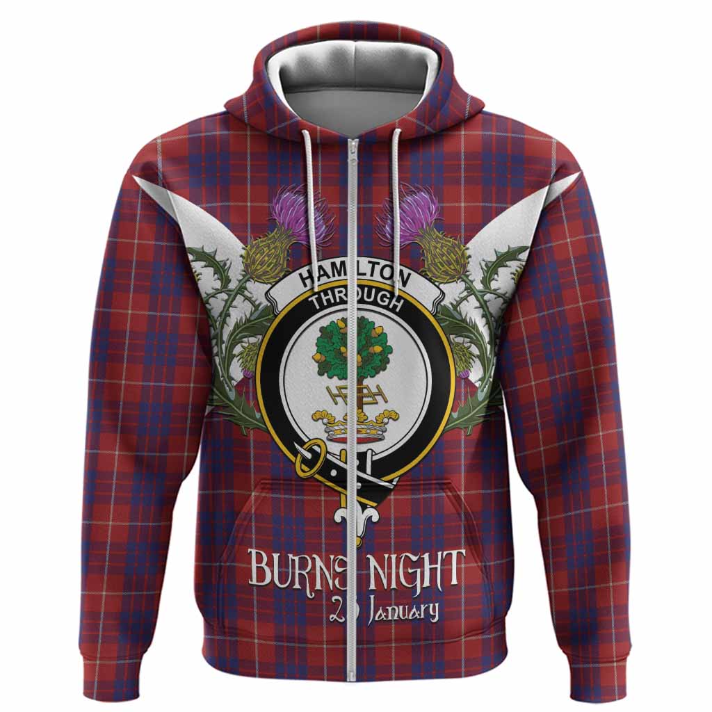 Hamilton Tartan Family Crest Hoodie Scottish Burns Night Thistle Floral