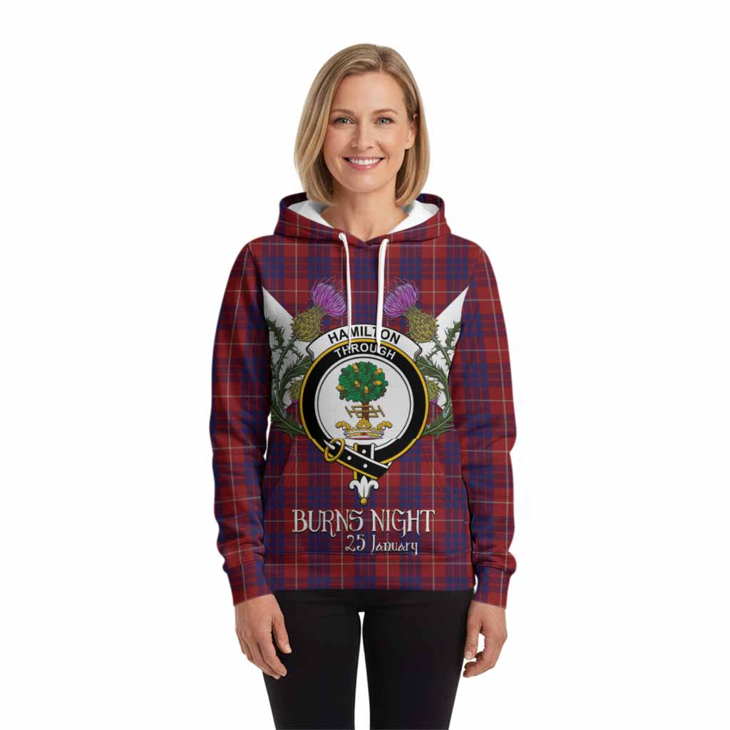 Hamilton Tartan Family Crest Hoodie Scottish Burns Night Thistle Floral