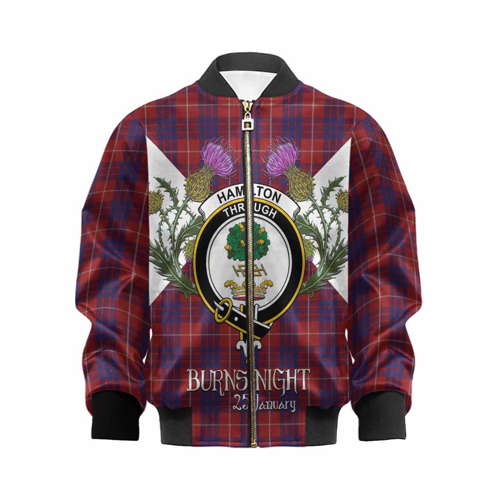 Hamilton Tartan Family Crest Kid Bomber Jacket Scottish Burns Night Thistle Floral