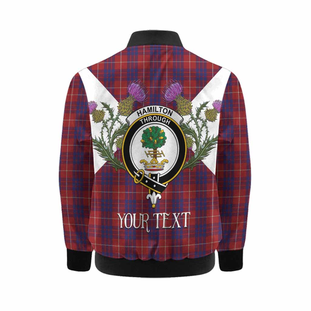Hamilton Tartan Family Crest Kid Bomber Jacket Scottish Burns Night Thistle Floral
