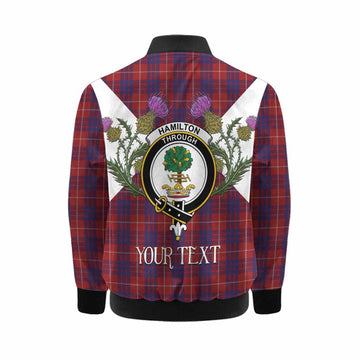 Hamilton Tartan Family Crest Kid Bomber Jacket Scottish Burns Night Thistle Floral