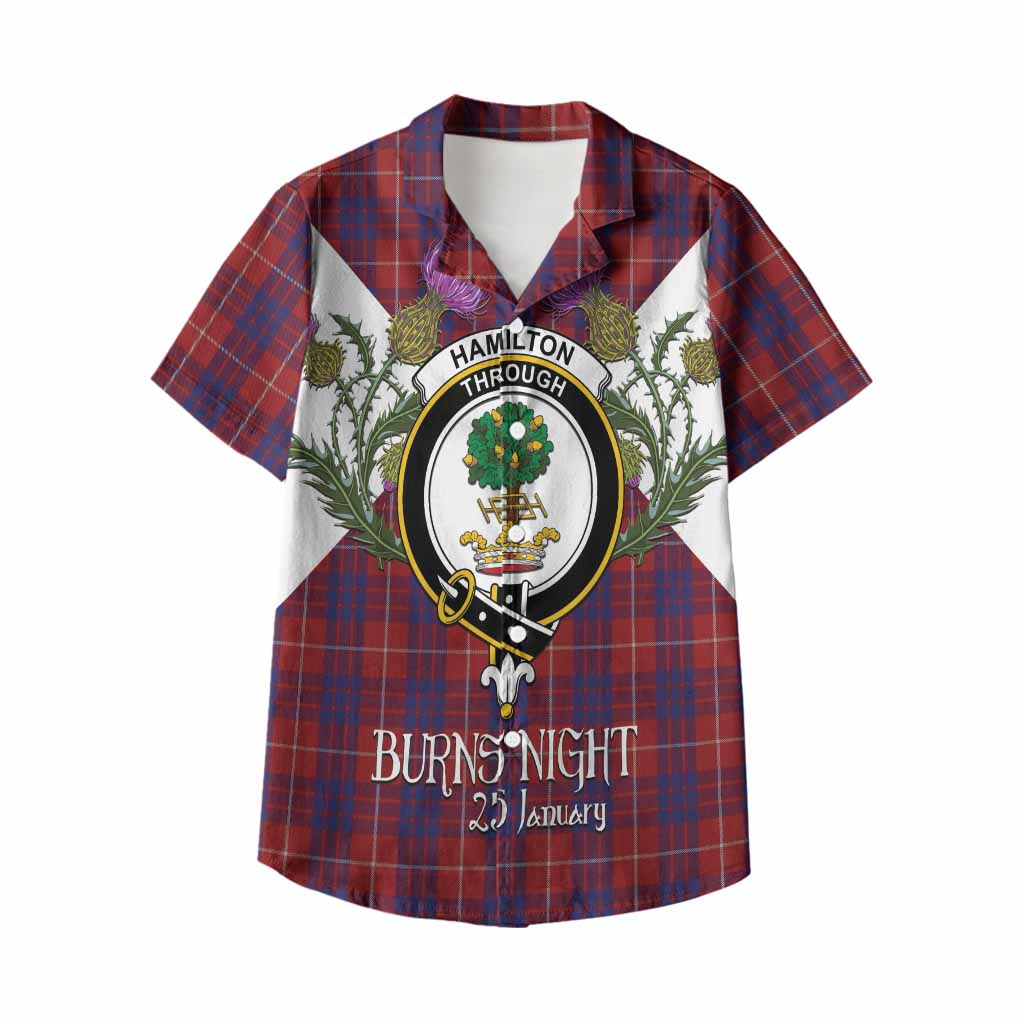 Hamilton Tartan Family Crest Kid Hawaiian Shirt Scottish Burns Night Thistle Floral