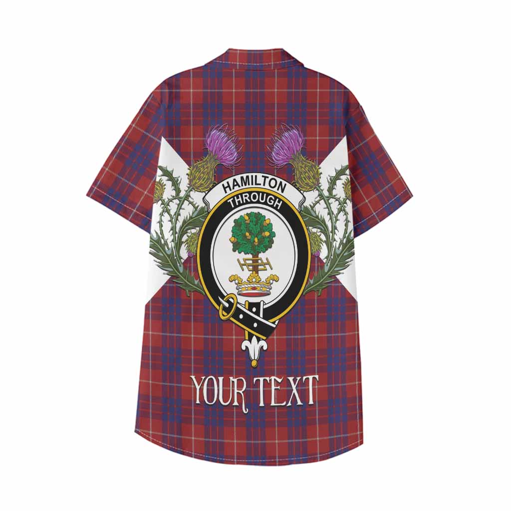 Hamilton Tartan Family Crest Kid Hawaiian Shirt Scottish Burns Night Thistle Floral