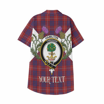 Hamilton Tartan Family Crest Kid Hawaiian Shirt Scottish Burns Night Thistle Floral
