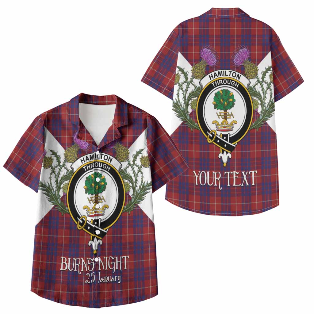 Hamilton Tartan Family Crest Kid Hawaiian Shirt Scottish Burns Night Thistle Floral