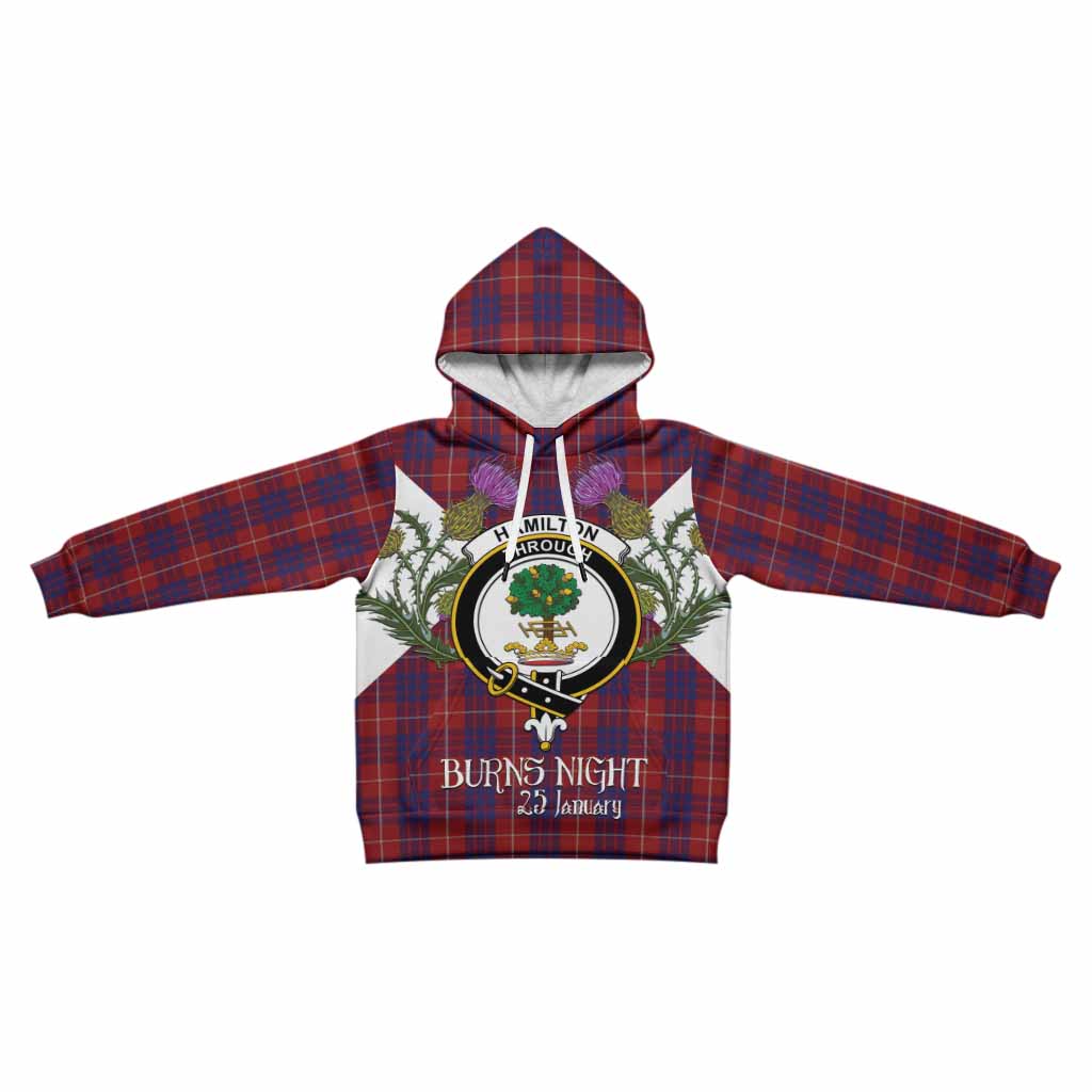 Hamilton Tartan Family Crest Kid Hoodie Scottish Burns Night Thistle Floral