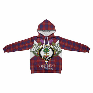 Hamilton Tartan Family Crest Kid Hoodie Scottish Burns Night Thistle Floral