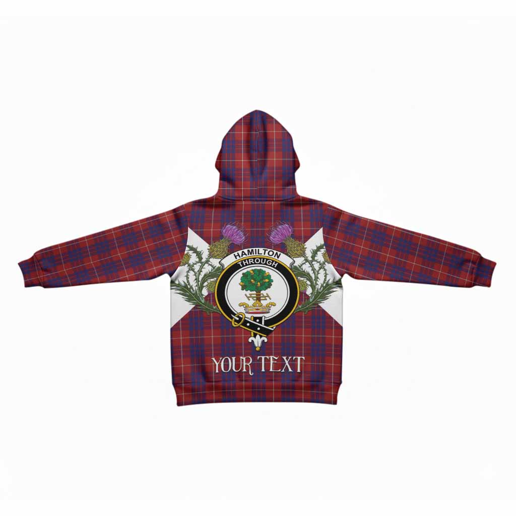 Hamilton Tartan Family Crest Kid Hoodie Scottish Burns Night Thistle Floral