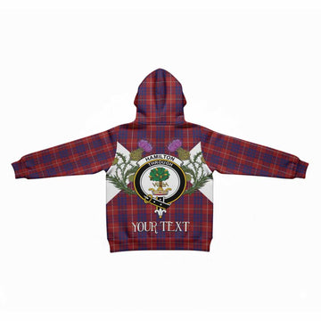 Hamilton Tartan Family Crest Kid Hoodie Scottish Burns Night Thistle Floral