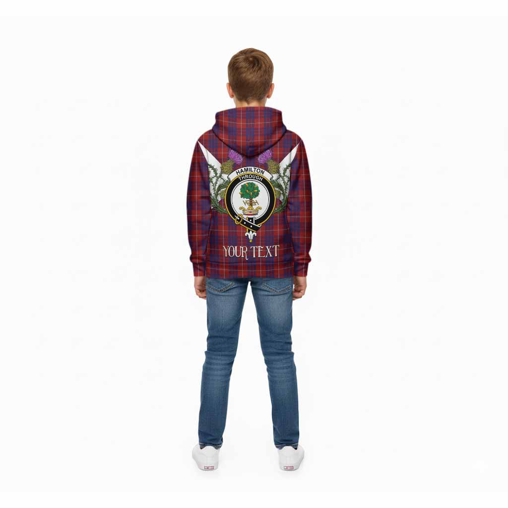 Hamilton Tartan Family Crest Kid Hoodie Scottish Burns Night Thistle Floral