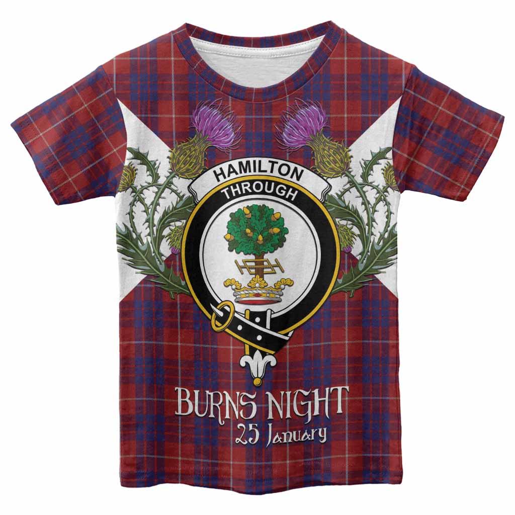 Hamilton Tartan Family Crest Kid T-shirt Scottish Burns Night Thistle Floral