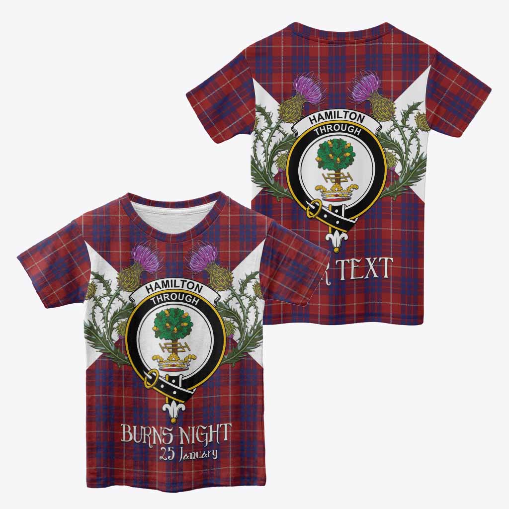 Hamilton Tartan Family Crest Kid T-shirt Scottish Burns Night Thistle Floral