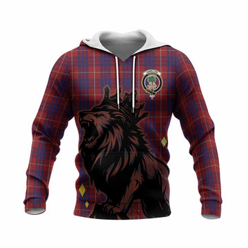 Hamilton Tartan Family Crest Knitted Hoodie Crowned Lion Roaring