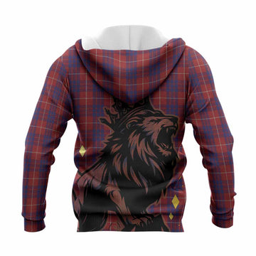 Hamilton Tartan Family Crest Knitted Hoodie Crowned Lion Roaring