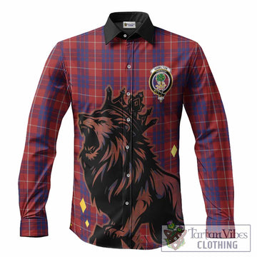 Hamilton Tartan Family Crest Long Sleeve Button Shirts Crowned Lion Roaring