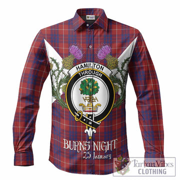 Hamilton Tartan Family Crest Long Sleeve Button Shirts Scottish Burns Night Thistle Floral