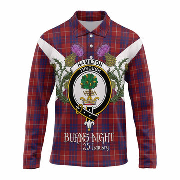 Hamilton Tartan Family Crest Long Sleeve Polo Shirt Scottish Burns Night Thistle Floral