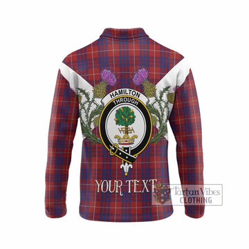Hamilton Tartan Family Crest Long Sleeve Polo Shirt Scottish Burns Night Thistle Floral