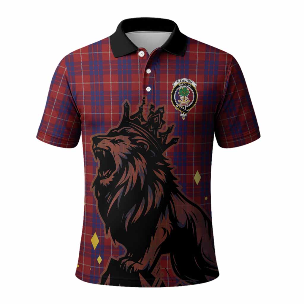 Hamilton Tartan Family Crest Polo Shirt Crowned Lion Roaring