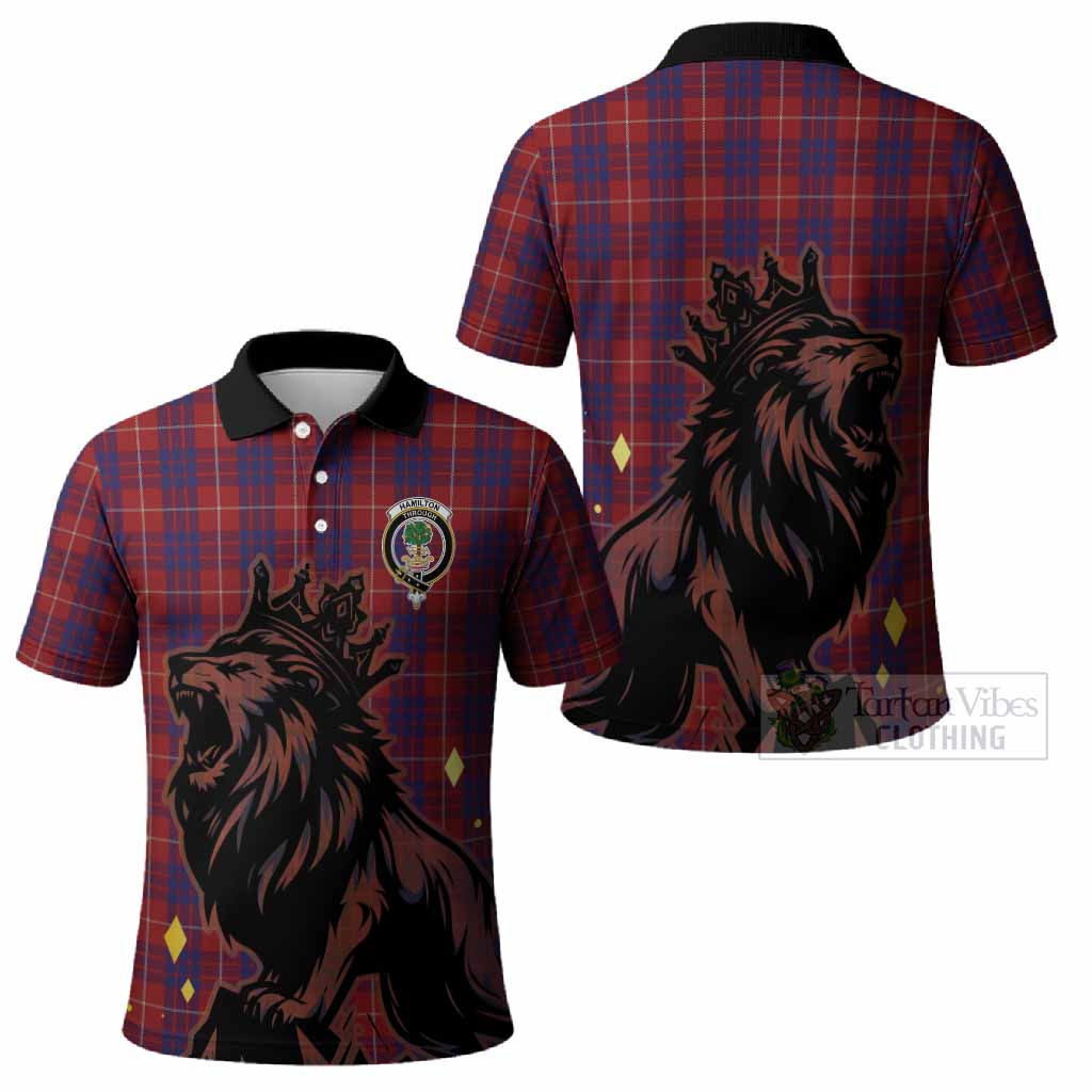 Hamilton Tartan Family Crest Polo Shirt Crowned Lion Roaring